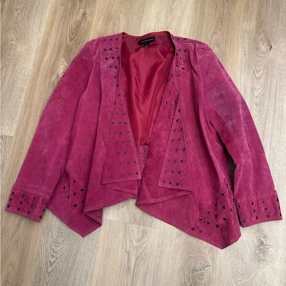 Bagatelle Pink Studded Suede Leather Jacket - Picture 4 of 13